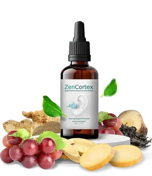 ZenCortex bottle with natural plant ingredients including grapes, ginseng and green tea